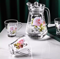 Ensemble de 7 pièces en verre transparent : Bouilloire et tasses à café et thé, carafe à eau, bouilloire à thé – Produit de qualité supérieure