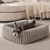 Coussin carré côtelé moelleux pour animaux de compagnie, lit surélevé avec rebord confortable, coussin antidérapant lavable pour chiens et chats de toutes tailles