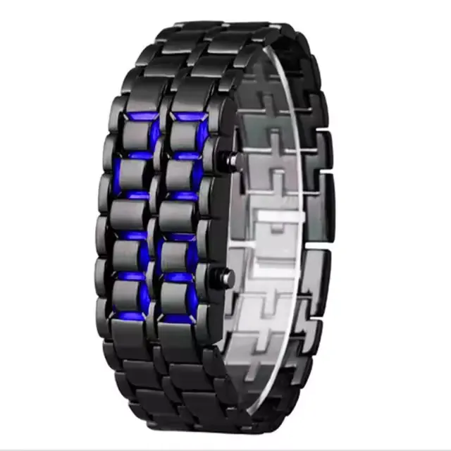 Lumière bleue européenne et américaine Unique Creative Lava Led Trendy Men's Watch Bracelet pour hommes Couple Retro Men's Watch