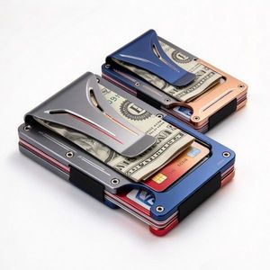 Cartera Minimalista para Hombre de Acero Inoxidable con Bloqueo RFID, Mecanizada por CNC de Alta Gama, Ultrafina, Porta Tarjetas, para Negocios - Product Image 1
