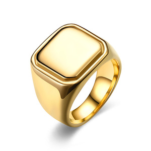 Herren Einfache Quadratische Ringe Mode Persönlichkeit Hip-Hop Quadratischer Individueller Siegelring Edelstahl Logo Name Gravierter <span class=keywords><strong>Ring</strong></span> Wasserdicht - Product Image 1