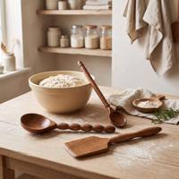 Ensemble d'ustensiles de cuisine écologiques en bois naturel, 3 spatules, cuillère-palette pour cuisiner, pâtisser, servir, ustensiles de cuisine antiadhésifs et sûrs