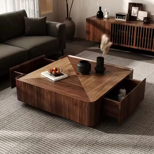 Italian Minimalist <strong>Black</strong> Walnut Solid Wood Coffee <strong>Table</strong> Square Storage Nordic Furniture Modern <strong>Small</strong> House Coffee <strong>Table</strong> - Product Image 2