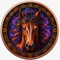 Pièces de monnaie en cuivre 5 oz, haute relief, .999 Cuivre pur, impression UV colorée, Tête de cheval, Crinière ondulante, Nébuleuse, Pièce de monnaie de collection