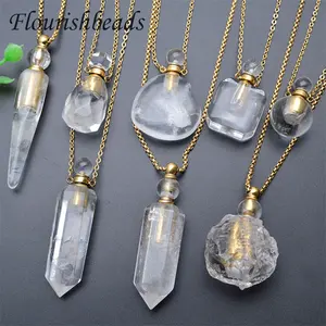 Nieuwe Ontwerp Mode Vrouw Sieraden Vergulde Natuurlijke Edelsteen Steen Clear Crystal Parfumflesje Hanger Ketting