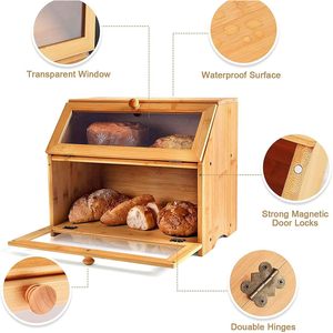 Bamboo Bread <b>Box</b> Double Layer Kitchen Storage For Food And Sundries Desktop Use - Product Image 3