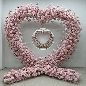 Arreglo de flores de arco de boda liso Floral Rosa seda corazón forma flor arco fotografía Bckdrop para boda - Product Image 1