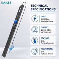 KAILES(KLS) KLS-K66 Série MA 16A PDU intelligent monophasé à double port réseau 200-240Vac 16 prises 3840W Bouton noir