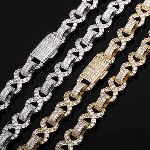 Bracelet pour femme Hip-hop avec fermoir à bascule, chaîne à 8 maillons de 10 mm et zircon en forme de T, style Tanjing Fashion Lijing - Product Image 2