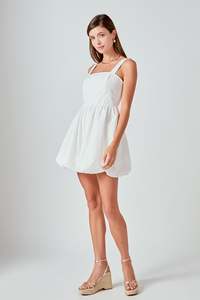 Personalizzato di alta qualità con collo quadrato senza maniche palloncino bianco Mini corto produttore di abbigliamento abbigliamento basso Moq vestito Casual da donna - Product Image 4