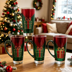 Tasses à café vintage en verre transparent avec motif de baies de houx dorées, élégantes tasses décoratives de Noël - Product Image 5