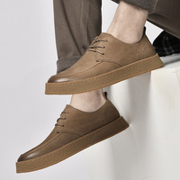 Chaussures décontractées en cuir de vachette pour hommes avec bout rond première couche semelles en cuir de vachette chaussures de course à lacets à la mode