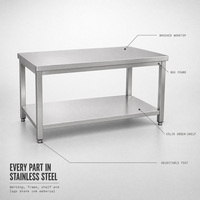 Table de préparation de cuisine en acier inoxydable à deux niveaux, vente en gros, pour hôtels et restaurants