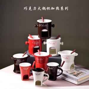 Tasse à chocolat en porcelaine, bouilloire à fondue avec porte-bougie et fourchette, outils à fromage personnalisés - Product Image 3