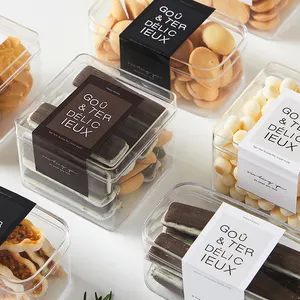 200pcs Square Acrylic Tiramisu Cake Storage Container Box Mousse Dessert Candy Biscuit Sweet Packaging Plastic Clear Box