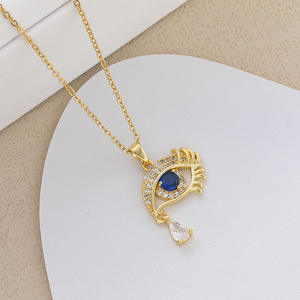 Collar de Latón Chapado en Oro con Cristales de Circonita AAA en Forma de Lágrima y Ojo Turco, Conjunto de Joyería para Mujer, Venta al por Mayor - Product Image 2