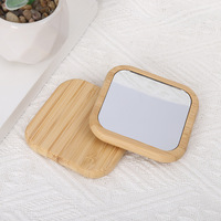 Cermin Rias Bambu Desain Modern Mini Portabel untuk Penggunaan Kosmetik dengan Bingkai Kayu, Cermin Vanity Kaca Bulat