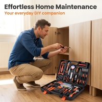 Ensemble d'outils à main professionnels multifonctionnels pour la réparation domestique avec marteau, clé à molette, pinces, scie, boîte à outils