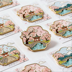 Pin de solapa de esmalte duro personalizado con diseño de paisaje al amanecer, impresión UV, logotipo de insignia <span class=keywords><strong>met</strong></span>álica con purpurina, venta al por mayor - Product Image 6