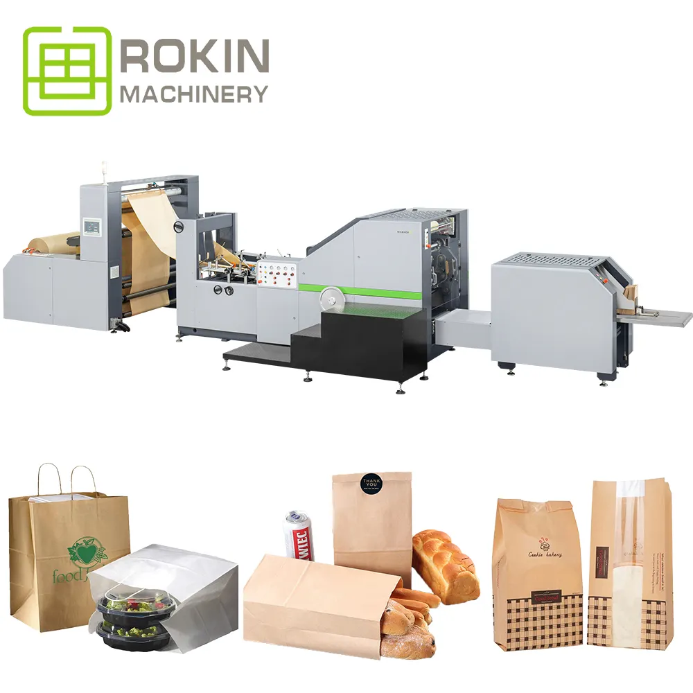 Máquina de fabricación de bolsas de papel Kraft de larga vida útil de alta tecnología marca ROKIN