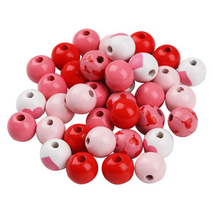 Wood <b>Beads</b> <b>Set</b> 160pcs Red Pink Heart Pattern For Bracelet Making Valentine's Day Jewelry Craft DIY With Hemp Rope - Product Image 5