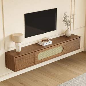 Meuble TV de salon moderne personnalisé table basse murale tiroir en forme de vague en bambou et rotin avec panneau de blister en option - Product Image 4