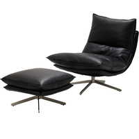 Fauteuil inclinable de style designer pour chambre à coucher, petit canapé, salon, balcon, en cuir de vachette pleine fleur, pivotant, de luxe léger, en acier inoxydable