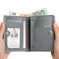 Dompet Kulit Asli Hitam Mewah Custom Harga Pabrik, Anti RFID, Tempat Kartu dan Koin, Dilengkapi Kancing dan Resleting