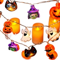 Guirlandes lumineuses LED décoratives d'Halloween, design de dessins animés, citrouille, fantôme, chat, lumières de chaîne, fournitures festives atmosphériques, accessoires de décoration de boutique