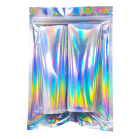 Sacs d'emballage holographiques laser personnalisés refermables avec fenêtre transparente avant et fermeture éclair, sacs en Mylar