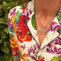 Colliers Gemnel en laiton avec pendentif fleur raquette de tennis pavé de zircons colorés, chaîne à maillons mixtes pour femmes, pour le quotidien, les fêtes et la mode