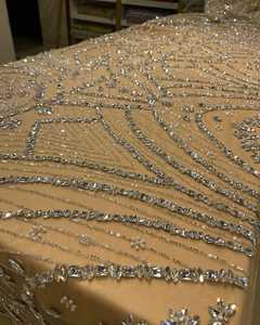 Beaded Embroidery Lace <b>Fabric</b> with Crystal Floral Design Premium Textile for Wedding Dress Evening Gown Couture Fashion Apparel - Product Image 3
