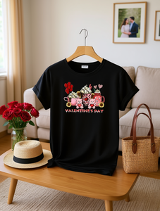 Maglietta dolce per San Valentino da donna, a maniche corte, stampata con orsetti e fiori, girocollo, vestibilità regolare, tessuto morbido e traspirante - Product Image 2