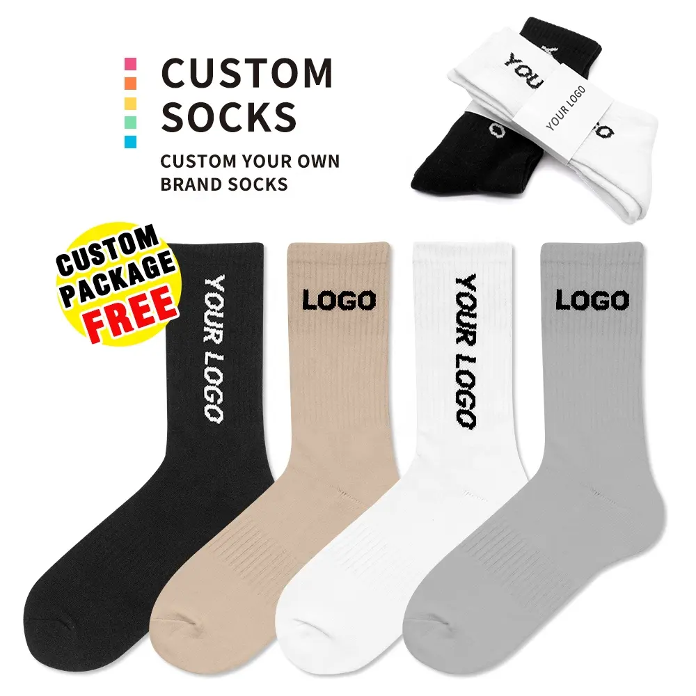 Uron 2022 high quality low MOQ 100% custom made cotton socks custom design logo crew men's socks logo Custom socks