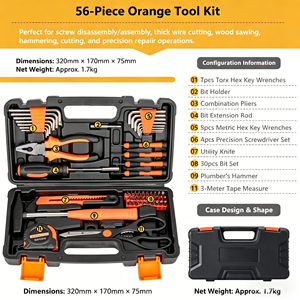 Kit d'outils <span class=keywords><strong>de</strong></span> bricolage 56 pièces pour la réparation <span class=keywords><strong>de</strong></span> matériel et le sciage du bois, avec marteau <span class=keywords><strong>de</strong></span> plombier - Product Image 3