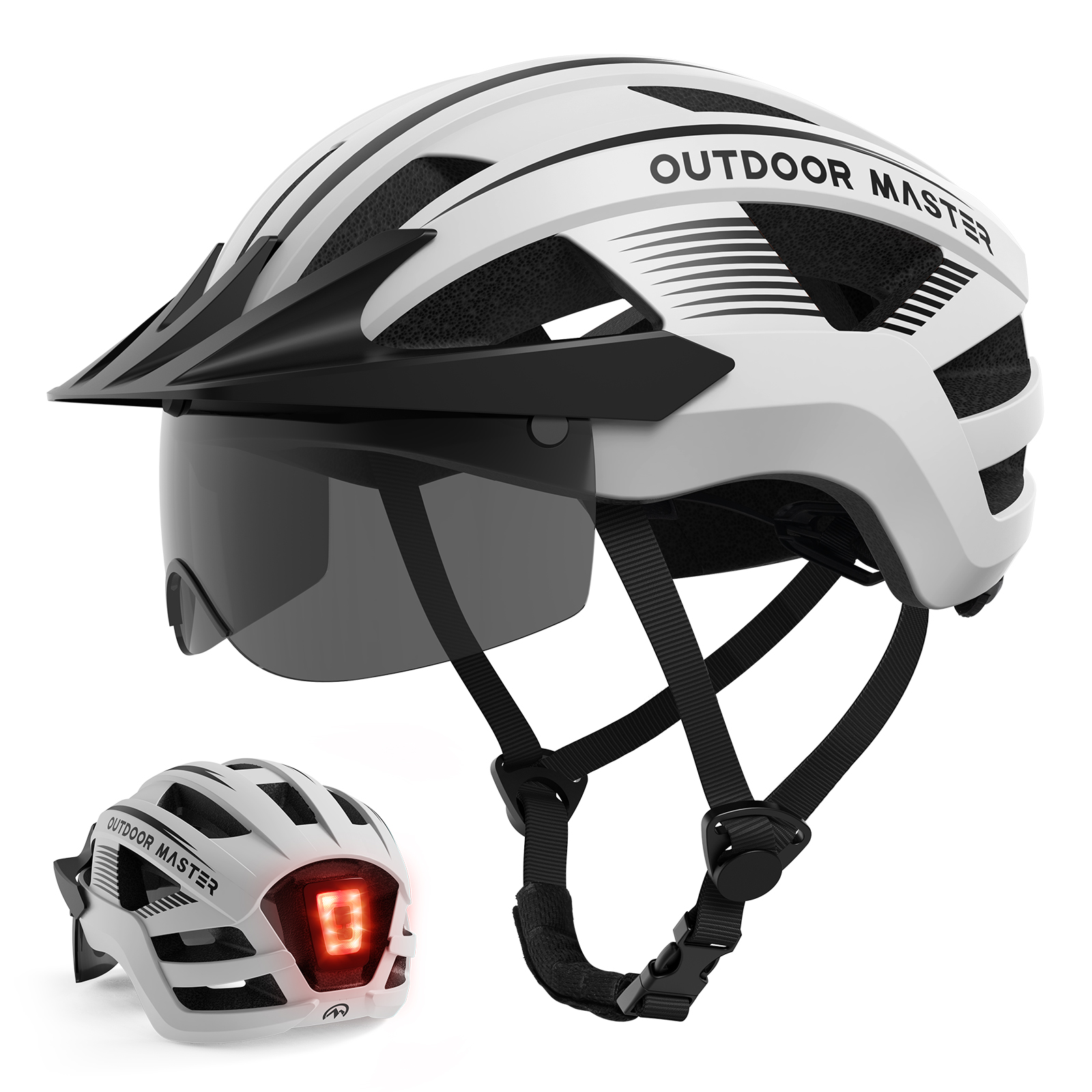 Casque Velo Adulte Casque VTT Lumière LED avec Lunettes de Sécurité
