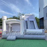 Maison de rebond blanche gonflable commerciale en plein air, combo avec fosse à balles et toboggan, château gonflable, piscine de glissière d'eau