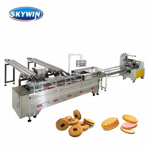 Double lanes high speed double flavors biscuit sandwich machine and sandwich cream biscuit production and packing line