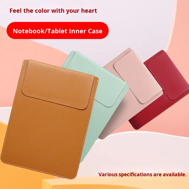 Solid Color PU Leather Waterproof 11/12/13 Inch Tablet & Laptop Sleeve Physiological Curve Back Zipper Closure for IPad/Apple