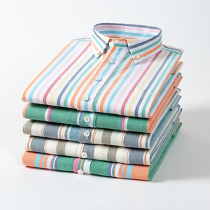 <span class=keywords><strong>Camicia</strong></span> <span class=keywords><strong>Oxford</strong></span> in Puro Cotone per Uomo, <span class=keywords><strong>Slim</strong></span> <span class=keywords><strong>Fit</strong></span>, Senza Stiratura, Business Casual a Righe, Manica Corta, Stile Urbano - Product Image 1