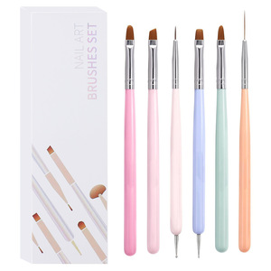 6pcs <b>Macaron</b> <b>Boxed</b> Nail Art Brush Set Gel Shading Liner Drawing Pens for Manicure Design - Product Image 1