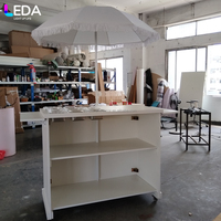 Chariot de bar mobile pliable en PVC blanc LEDA, table d'appoint, chariot à nourriture pour mariage, anniversaire, baby shower, banquet, événements
