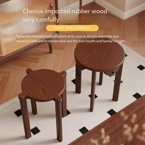Ensemble de tabourets empilables en <span class=keywords><strong>bois</strong></span> massif, 6 pièces, avec étagère de rangement à roulettes, table d'appoint pour <span class=keywords><strong>salon</strong></span>, salle à manger, petit espace - Product Image 4