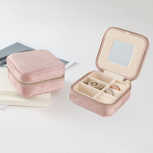 Custom Logo Portable Double Layer Square Storage <b>Box</b> Luxury Velvet Jewellery Packaging Mirror Travel-friendly <b>Watch</b> Boxes Cases - Product Image 5