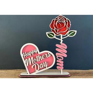 Moederdag Hartvormige Roos Houten Decoraties Desktop Decoraties Mama 'S Geschenken Home Decor - Product Image 3