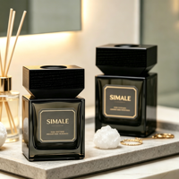 Flacon diffuseur de parfum en verre dépoli mat haut de gamme avec bouchon en bois noir, flacon vide pour arôme, autocollant personnalisé, parfum d'ambiance pour la maison