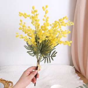 D65 <span class=keywords><strong>flores</strong></span> artificiales amarillo <span class=keywords><strong>Mimosa</strong></span> Spray cereza fruta rama boda hogar Mesa tallo corto Acacia decoración flor - Product Image 6