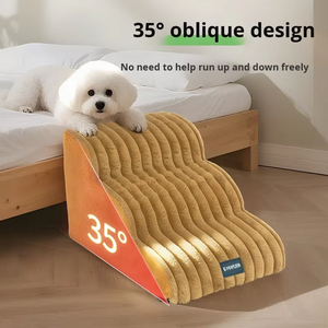 บันไดสัตว์เลี้ยงแบบมีโฟมบุผ้าหนังกลับ ถอดซักได้ กันลื่น ดีไซน์เรียบง่าย สำหรับสุนัขขนาดเล็กถึงกลาง บันไดช่วยปีน - Product Image 4