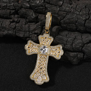 UWIN Retro Rojo Azul Circón Cúbico Cruz Cristiana Colgante Antiguo Color <span class=keywords><strong>CZ</strong></span> Cruz Colgantes Collar para Hombres - Product Image 2