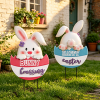 Set di 2 Decorazioni da Giardino Creative in Metallo a Forma di Uovo di Pasqua e Coniglio per Splendide Decorazioni Pasquali